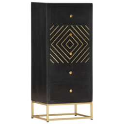Berkfield Durable Drawer Cabinet Black And Gold 45X30X105 Cm Solid Mango Wood - thumbnail 2