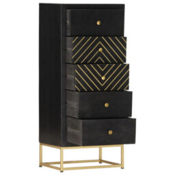 Berkfield Durable Drawer Cabinet Black And Gold 45X30X105 Cm Solid Mango Wood