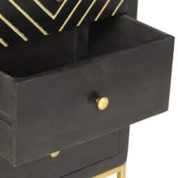 Berkfield Durable Drawer Cabinet Black And Gold 45X30X105 Cm Solid Mango Wood - thumbnail 4