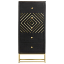 Berkfield Durable Drawer Cabinet Black And Gold 45X30X105 Cm Solid Mango Wood - thumbnail 3