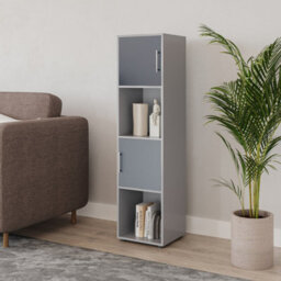 Urbn-Living Urbnliving 119Cm Height 4 Cube Bookcase Grey Wooden Door Metal Handle Display Storage Shelf - thumbnail 2