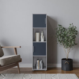 Urbn-Living Urbnliving 119Cm Height 4 Cube Bookcase Grey Wooden Door Metal Handle Display Storage Shelf