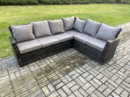 Fimous 8 Seater Garden Rattan Furniture Corner Sofa Dining Table Set With 2 Small Footstools Indoor Outdoor Lounge Sofa Set - thumbnail 4
