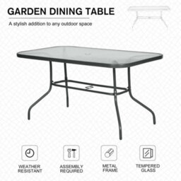Wyld Haus Lemone 140Cm Charcoal Grey Rectangular Garden Dining Table With Tempered Glass Top And Parasol Hole - thumbnail 7