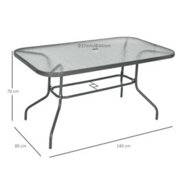 Wyld Haus Lemone 140Cm Charcoal Grey Rectangular Garden Dining Table With Tempered Glass Top And Parasol Hole - thumbnail 3