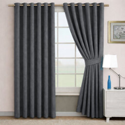Bedlooms Charcoal Linen Curtain 100% Blackout Thermal Insulated Eyelet Curtain (Pair) 66 X 90 Inches With Tie Back Two - thumbnail 2
