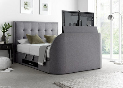Europa Kaydian Falstone Tv Bed: Classic Design With Hidden Tv Storage And Ottoman Storage Grey Fabric - image 1