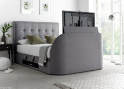 Europa Kaydian Falstone Tv Bed: Classic Design With Hidden Tv Storage And Ottoman Storage Grey Fabric