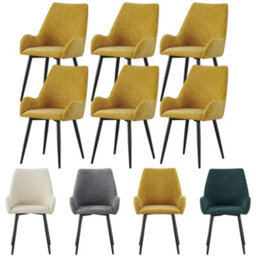 Mof Modern Upholstered Dining Chairs With Armrests  Set Of 6 Fabric Accent Chairs With Black Metal Legs Yellow X 6 - thumbnail 1