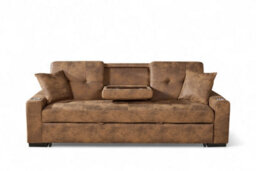 3 Seater Sofa Bed In Faux Leather Suede Brown Sofabed - thumbnail 3