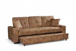 3 Seater Sofa Bed In Faux Leather Suede Brown Sofabed - thumbnail 4