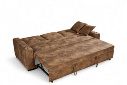 3 Seater Sofa Bed In Faux Leather Suede Brown Sofabed - thumbnail 6
