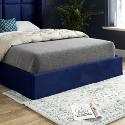 Quanta Straight Winged Upholstered Soft Velvet Bed Frame - Blue - thumbnail 3