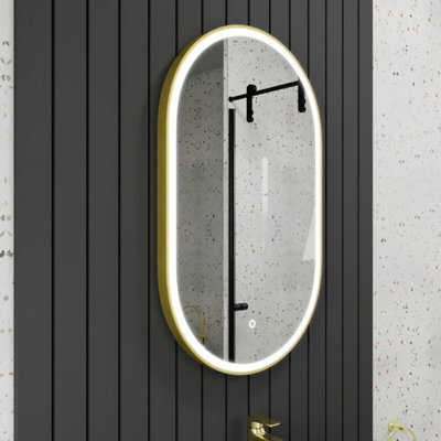 Harper & Harlow 800X500 Pill Brushed Brass Led Illuminated Bathroom Mirror