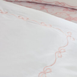 Catherine Lansfield Bow Embroidery Single Duvet Cover Set With Pillowcase White / Pink - thumbnail 4