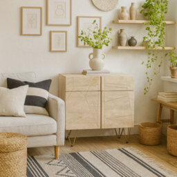 Wyld Haus Bali Light Natural Mango Wood Sideboard With Gold Inlays, 2 Drawers, 2 Doors, 2 Shelves - thumbnail 2