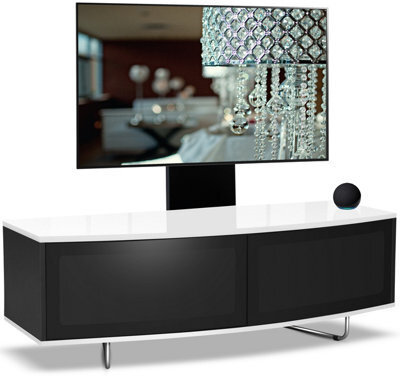 "Centurion Supports Caru Black White Beam-Thru Remote Friendly Super-Contemporary D Shaped For 32""-65"" Tv Cabinet With Mounting Arm" - image 1