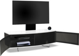 "Centurion Supports Caru Black White Beam-Thru Remote Friendly Super-Contemporary D Shaped For 32""-65"" Tv Cabinet With Mounting Arm" - thumbnail 5