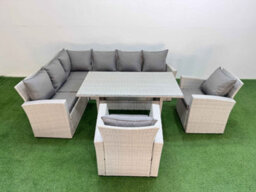 Fimous 8 Seater Rattan Garden Furniture Set Outdoor Patio Dining Corner Sofa Sets With Dining Table 2 Chairs Light Grey Mixed - thumbnail 2