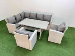 Fimous 8 Seater Rattan Garden Furniture Set Outdoor Patio Dining Corner Sofa Sets With Dining Table 2 Chairs Light Grey Mixed - thumbnail 1