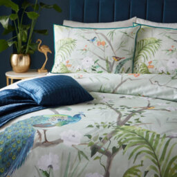 Soirée Peacock Jungle 100% Cotton Sateen Green Duvet Cover Set - thumbnail 3