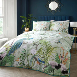 Soirée Peacock Jungle 100% Cotton Sateen Green Duvet Cover Set