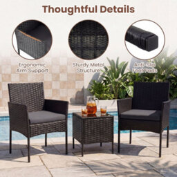 Costway Garden Furniture Set 3-Piece Rattan Conversation Set With 2 Cushioned Chairs-Grey - thumbnail 7