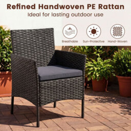Costway Garden Furniture Set 3-Piece Rattan Conversation Set With 2 Cushioned Chairs-Grey - thumbnail 8