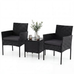 Costway Garden Furniture Set 3-Piece Rattan Conversation Set With 2 Cushioned Chairs-Grey - thumbnail 4