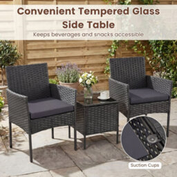Costway Garden Furniture Set 3-Piece Rattan Conversation Set With 2 Cushioned Chairs-Grey - thumbnail 5