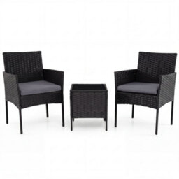 Costway Garden Furniture Set 3-Piece Rattan Conversation Set With 2 Cushioned Chairs-Grey - thumbnail 1