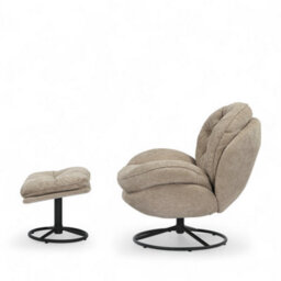 Beige Chenille Fabric Azura Swivel Accent Chair With Footstool - thumbnail 5