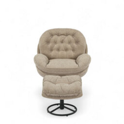 Beige Chenille Fabric Azura Swivel Accent Chair With Footstool - thumbnail 3