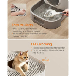 Covered Cat Litter Box With Lid, Slide-Out Tray, Anti-Tracking, Scoop And Brush, Oatmeal And Warm Grey - thumbnail 4