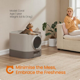 Covered Cat Litter Box With Lid, Slide-Out Tray, Anti-Tracking, Scoop And Brush, Oatmeal And Warm Grey - thumbnail 1