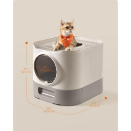 Covered Cat Litter Box With Lid, Slide-Out Tray, Anti-Tracking, Scoop And Brush, Oatmeal And Warm Grey - thumbnail 2