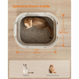 Covered Cat Litter Box With Lid, Slide-Out Tray, Anti-Tracking, Scoop And Brush, Oatmeal And Warm Grey - thumbnail 3
