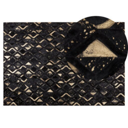 Beliani Rug Develi Black 140 X 200 Cm Leather - thumbnail 1