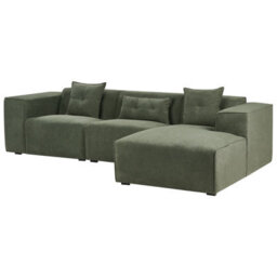 Beliani Corner Sofa 3 Seater Dolva Chenille Dark Green Left Hand - thumbnail 4