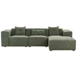 Beliani Corner Sofa 3 Seater Dolva Chenille Dark Green Left Hand - thumbnail 1
