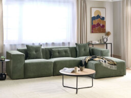 Beliani Corner Sofa 3 Seater Dolva Chenille Dark Green Left Hand - thumbnail 2