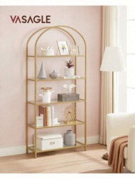 Vasagle 5 Tier Shelf, Tempered Glass Shelving Unit, Arched Design, Steel Construction, For Living Room
