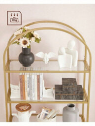 LEDREM 5 Tier Shelf, Tempered Glass Shelving Unit, Arched Design, Steel Construction, For Living Room - thumbnail 5