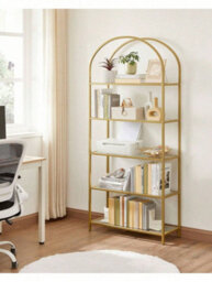 LEDREM 5 Tier Shelf, Tempered Glass Shelving Unit, Arched Design, Steel Construction, For Living Room - thumbnail 2