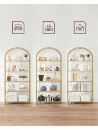 LEDREM 5 Tier Shelf, Tempered Glass Shelving Unit, Arched Design, Steel Construction, For Living Room - thumbnail 8