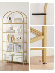 LEDREM 5 Tier Shelf, Tempered Glass Shelving Unit, Arched Design, Steel Construction, For Living Room - thumbnail 9