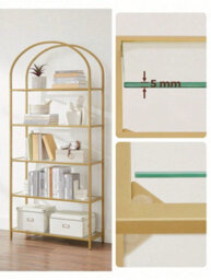 LEDREM 5 Tier Shelf, Tempered Glass Shelving Unit, Arched Design, Steel Construction, For Living Room - thumbnail 6