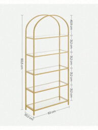 LEDREM 5 Tier Shelf, Tempered Glass Shelving Unit, Arched Design, Steel Construction, For Living Room - thumbnail 7