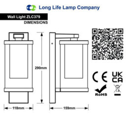 Long Life Lamps Company Outdoor Black Cylindrical Wall Light Lantern Glass Lamp Shade Frosted Diffuser Zlc379 With 4W Led Warm - thumbnail 2