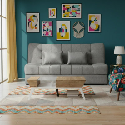Sofa Bed With Sleeping Function And Storage Sonia Light Grey Fabric Click Clack Reversible Living Room - image 1